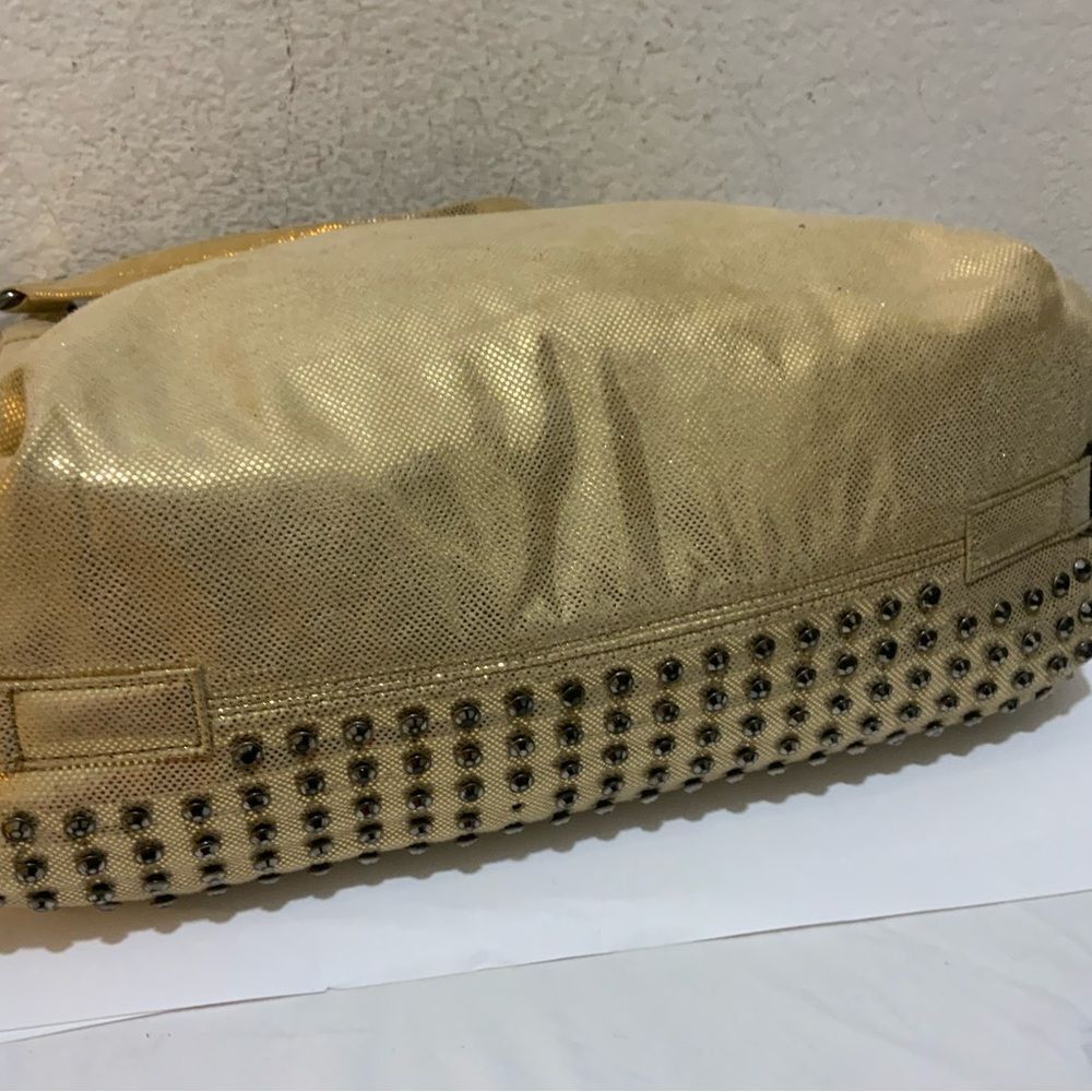 New LATIQUE purse pretty gold metallic studded shoulder bag canvas HOBO - Picture 10 of 10